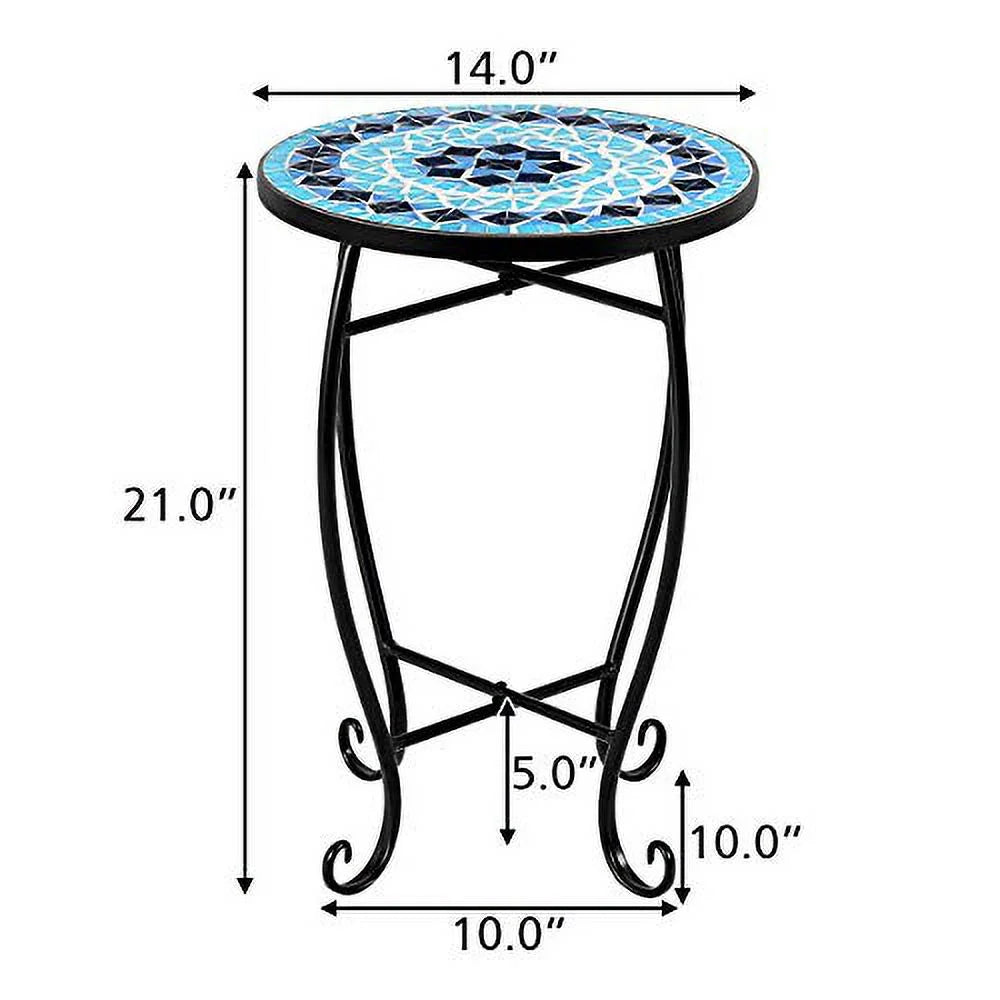 Round 14 Inch Mosaic Side Table with Glass Top and Steel Frame M117