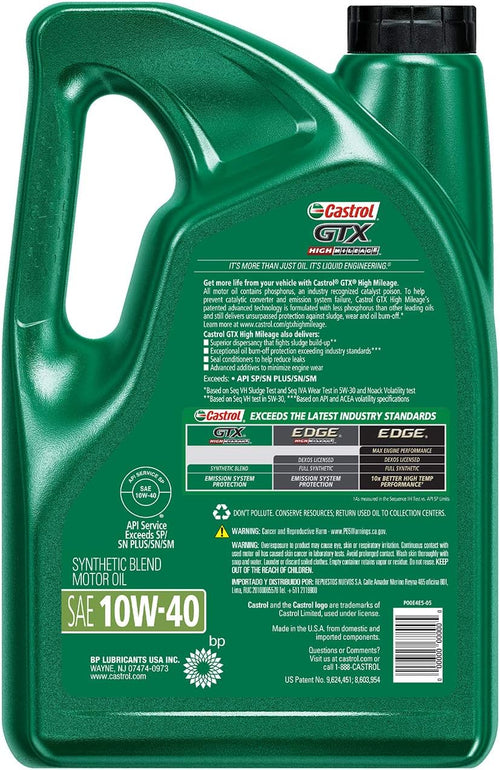 10W-40 High Mileage Motor Oil 5 Quart Pack of 3 T5046