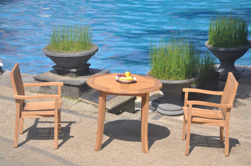 Grade-A Teak 3 Pc Dining Set with 36" Round Table and 2 Stacking Arm Chairs H635001
