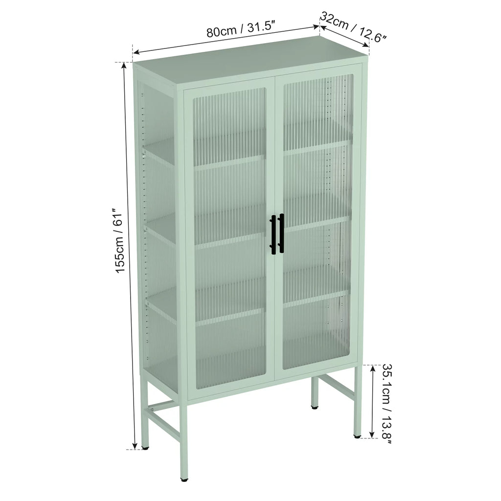 Mint green Double Glass Door Adjustable Shelves Cold-Rolled Steel Storage Cabinet N931914