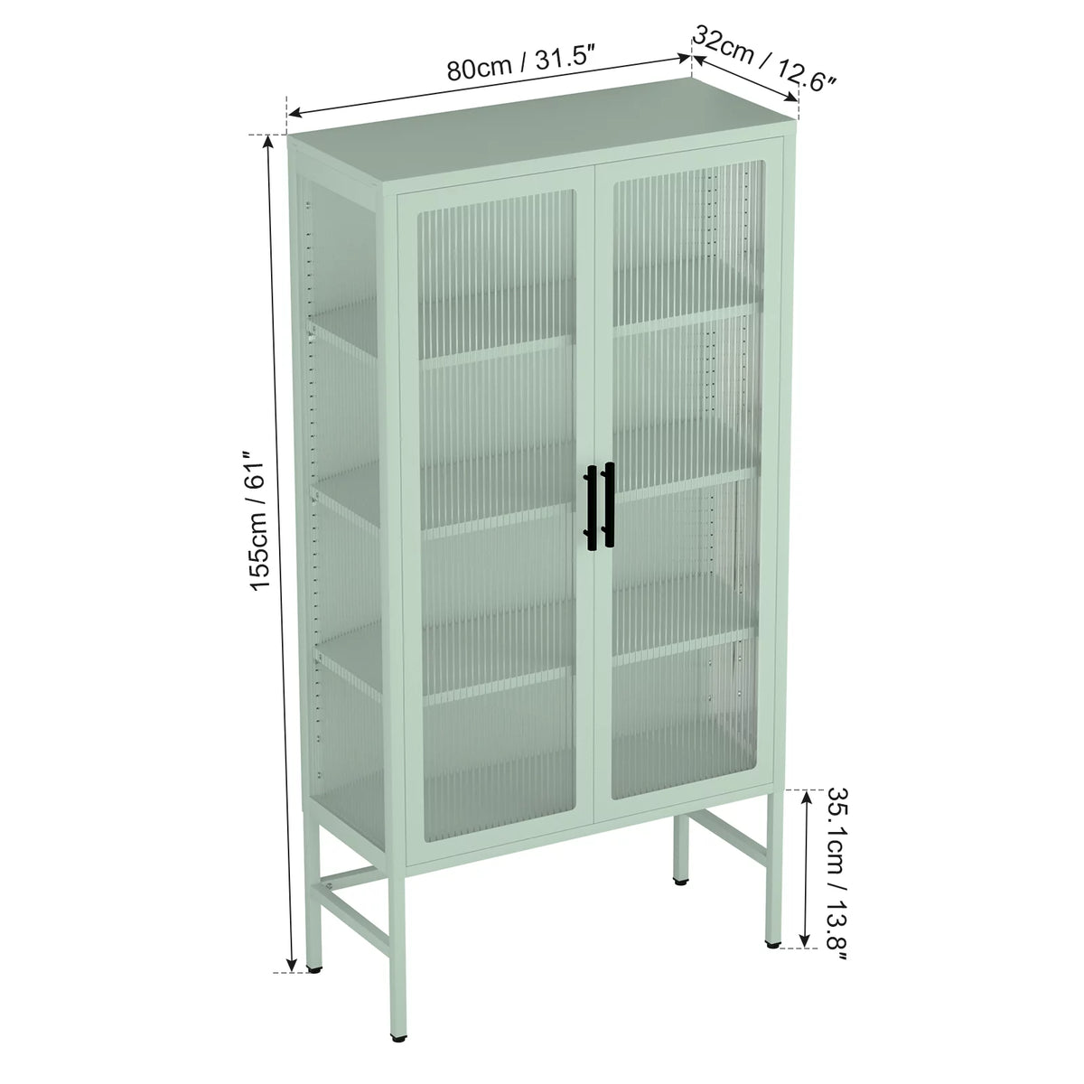 Mint green Double Glass Door Adjustable Shelves Cold-Rolled Steel Storage Cabinet N931914