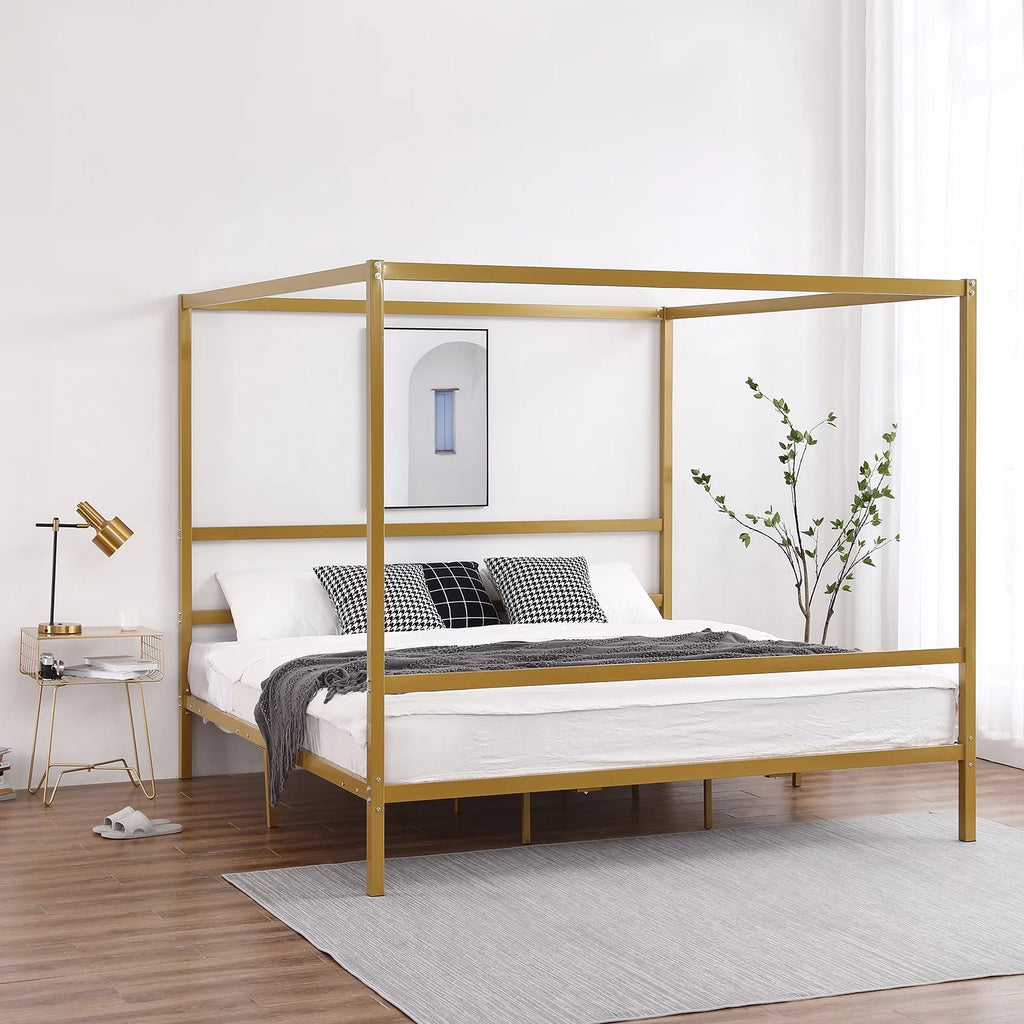 Black King Metal Canopy Bed Frame with Headboard A95770