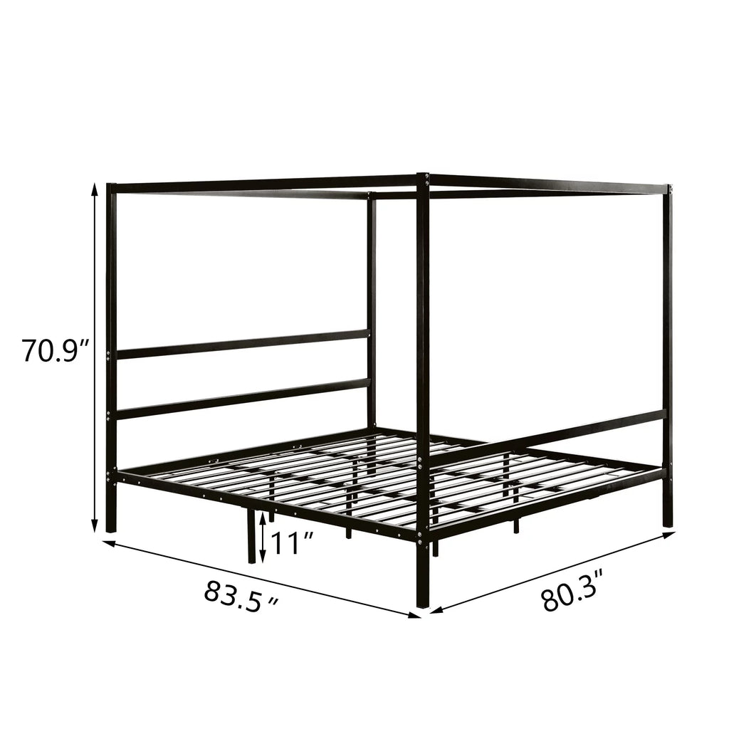 Black King Metal Canopy Bed Frame with Headboard A95770