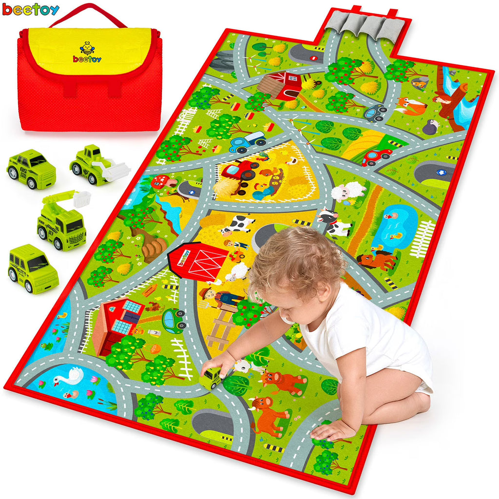Farm Rug Play Mat with 4 Toy Cars Y316