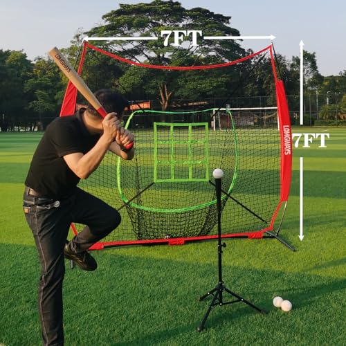 7'x7' Portable Baseball Net Set with Tee, Bat, Balls, Strike Zone, Carrying Bag D5799