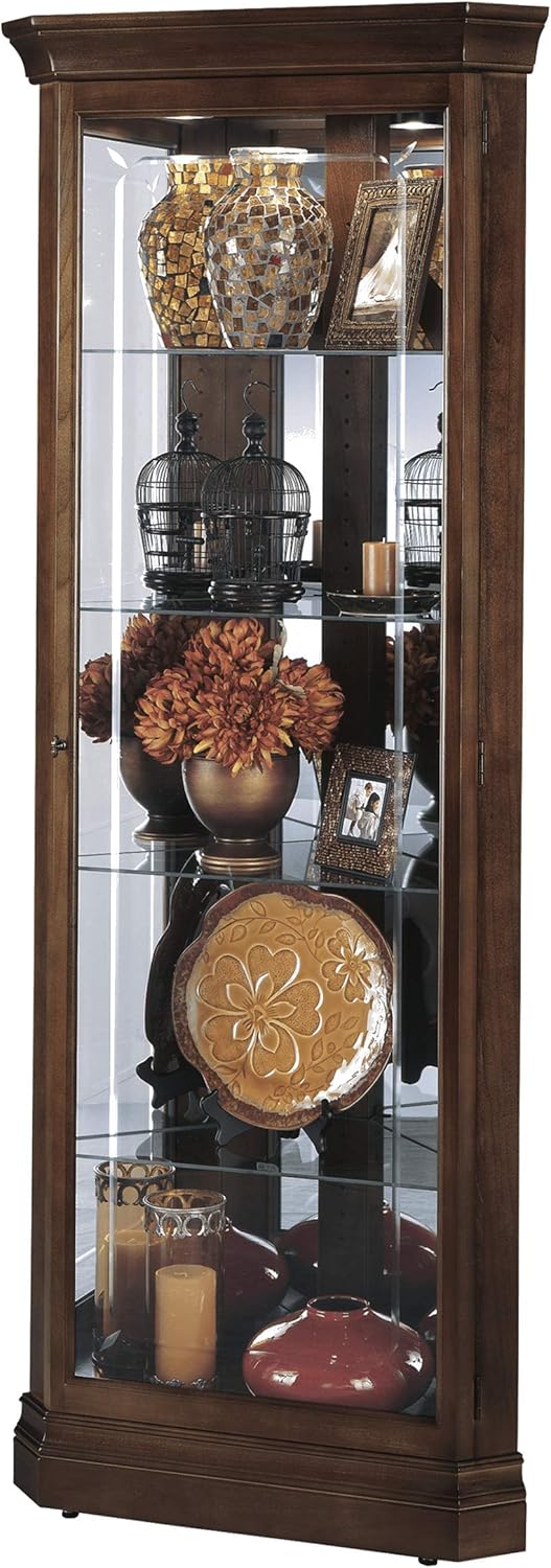 Cherry Bordeaux Finish Corner Curio Cabinet with Four Glass Shelves B24638