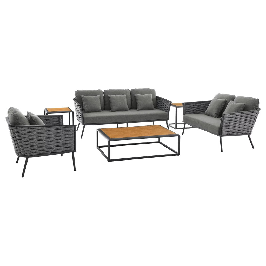 Gray Charcoal 6 Piece Outdoor Aluminum Sectional Sofa Set Q604723