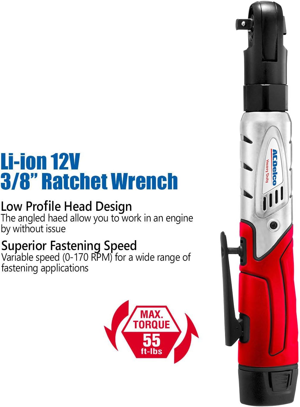 12V Cordless 3/8" Ratchet Wrench Tool Kit with 2 Batteries and Carrying Case C1816