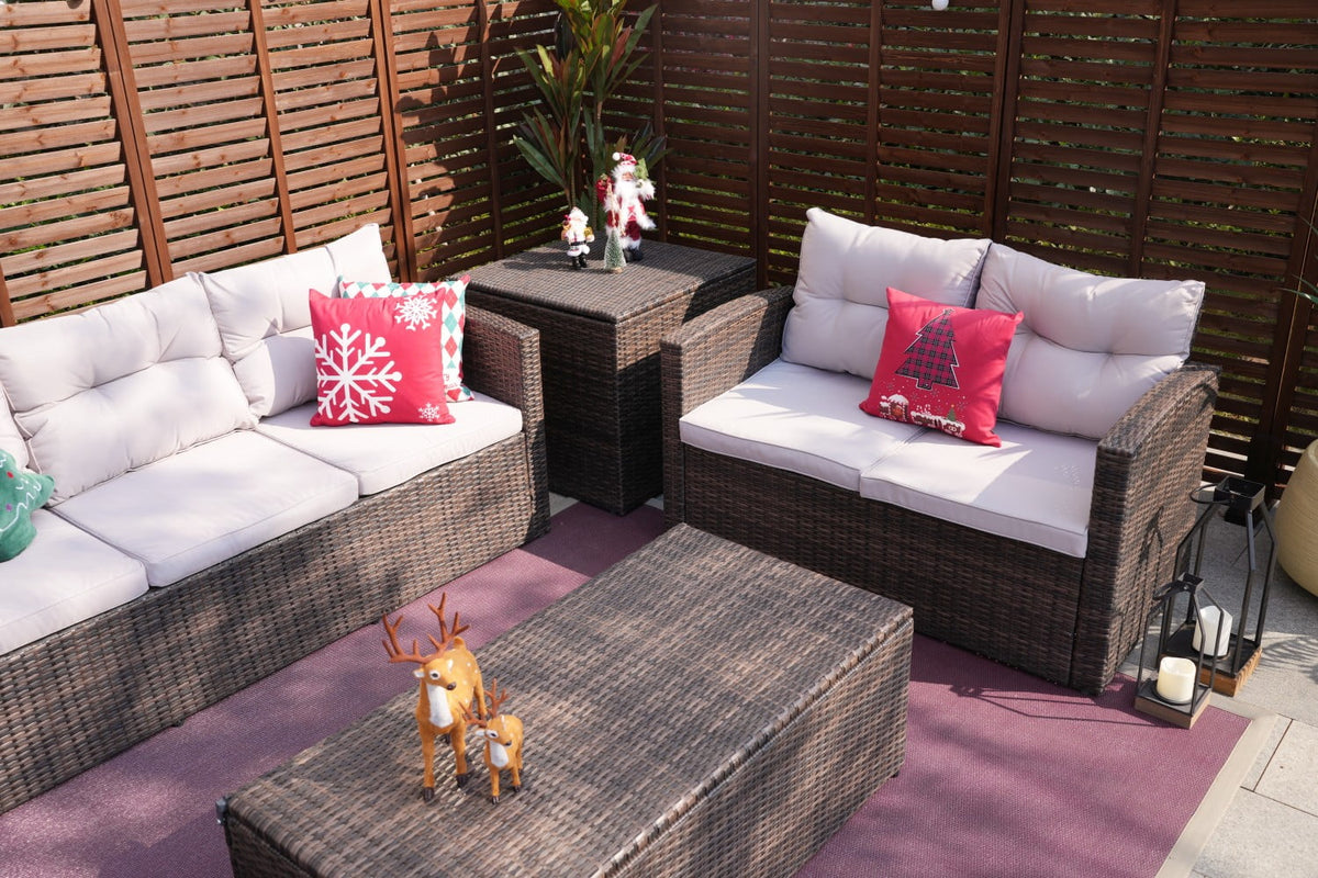 6-Piece Wicker Outdoor Sofa Set with Cushions H33591