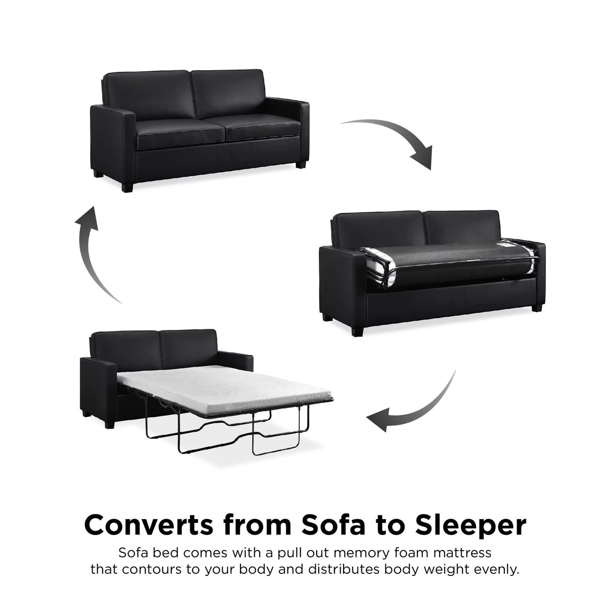 Black Faux Leather Queen Sofa Sleeper H6815