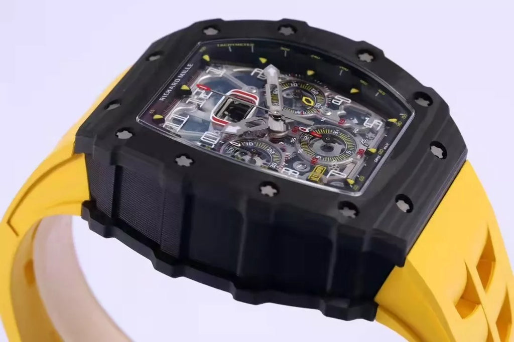 Skeleton Dial Black Bezel Yellow Rubber Strap F164965