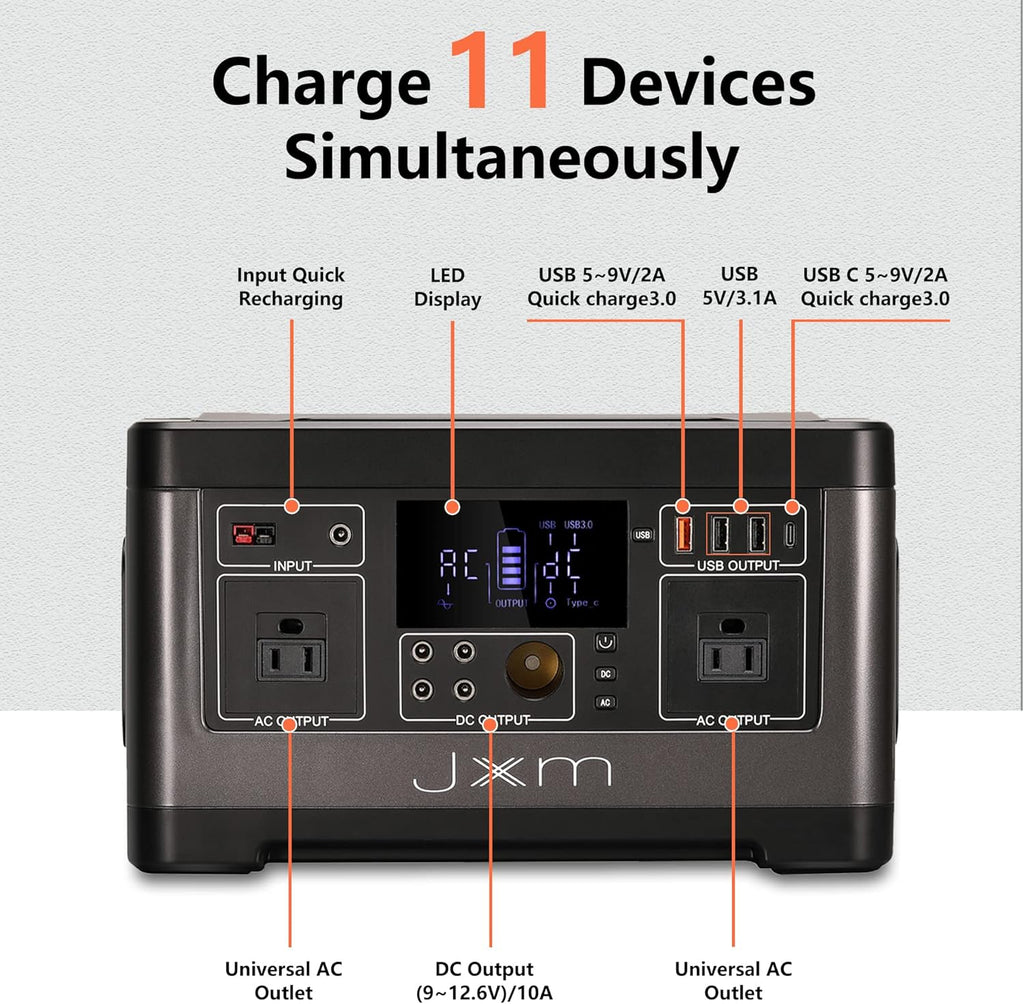 Portable Power Station 519Wh 500W Pure Sine Wave AC Outlet 12V DC P107328