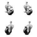 3 inch Phenolic Wheel Swivel Threaded Stem Caster Set 2 Brakes M5594