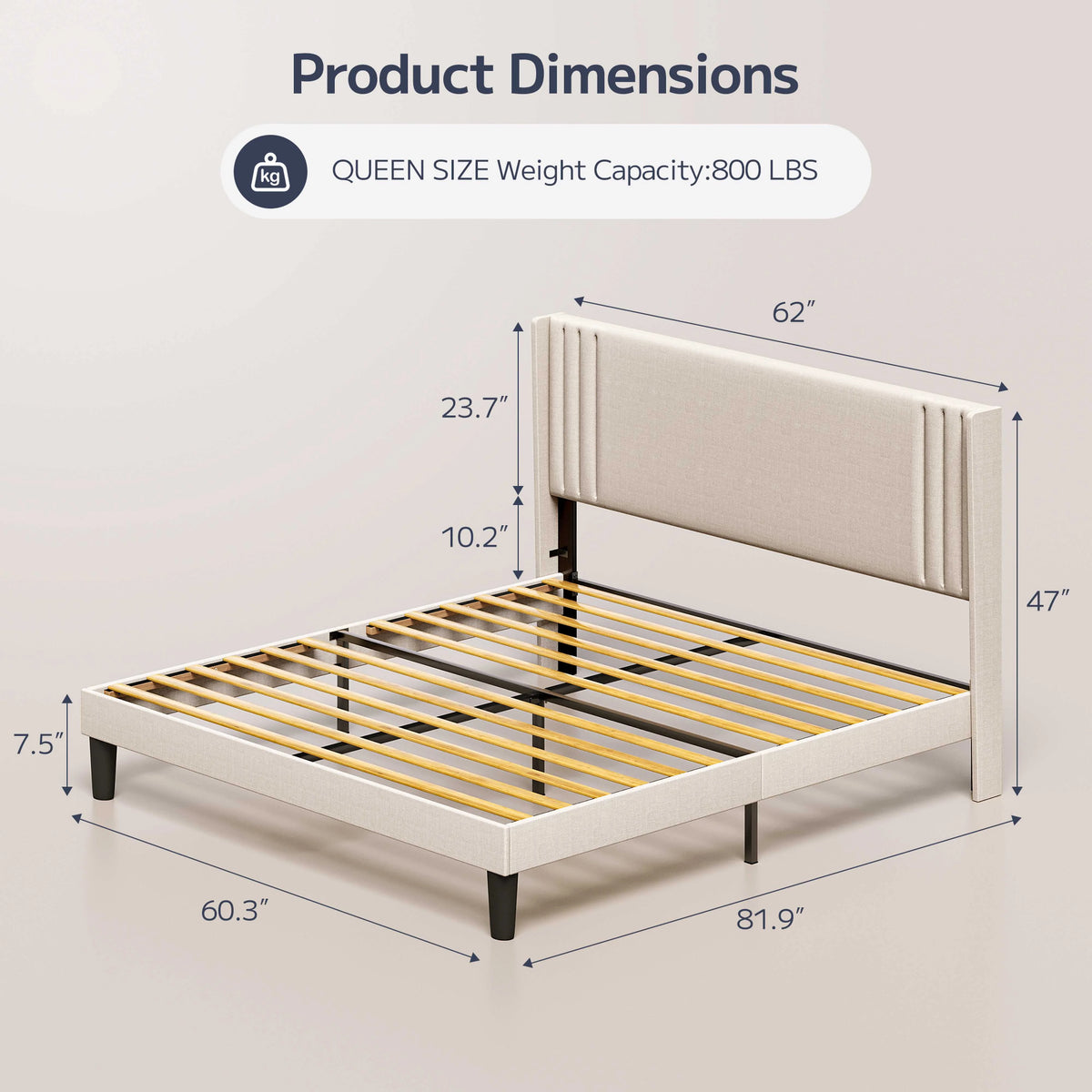 Queen Size Bed Frame with Wingback Headboard U25891