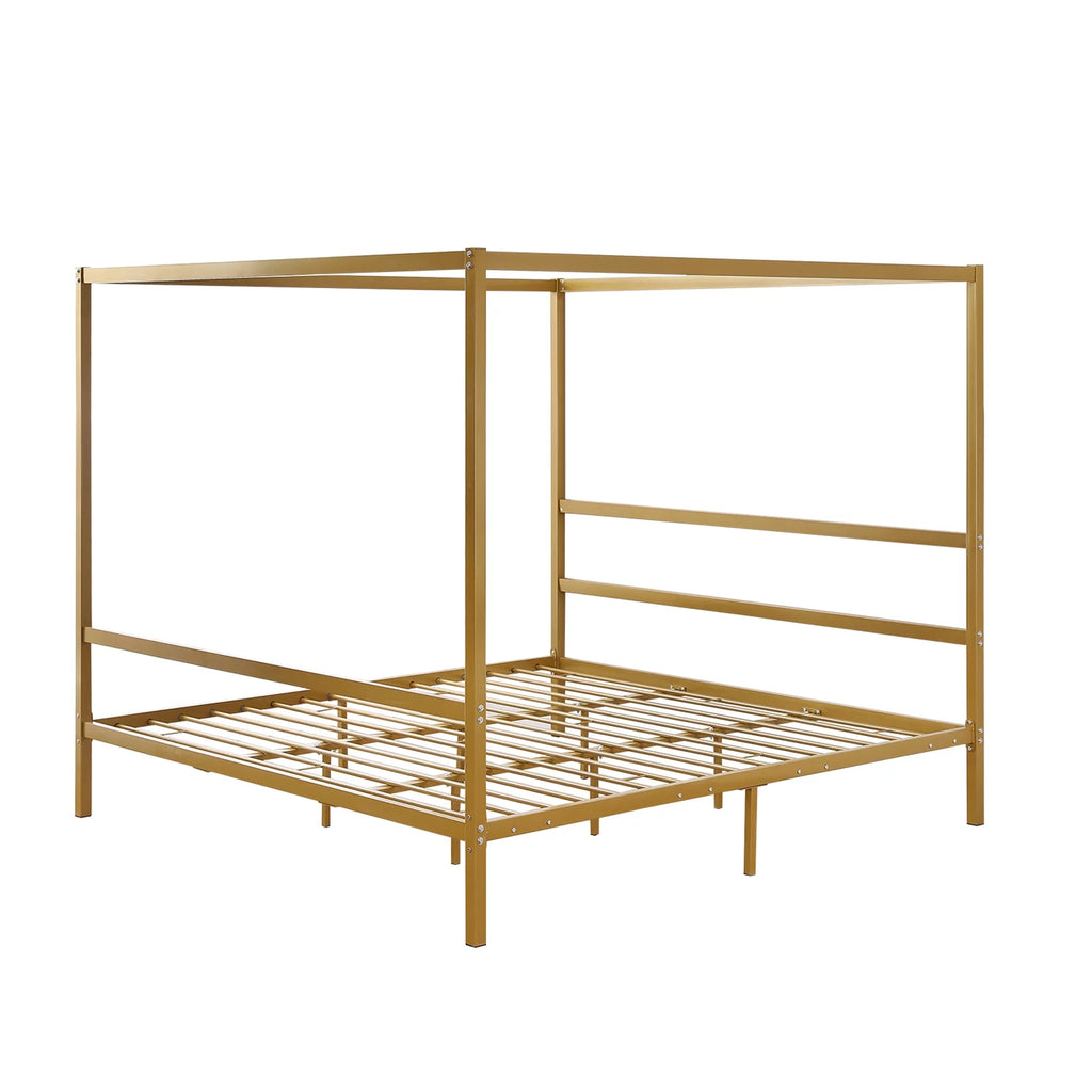 Black King Metal Canopy Bed Frame with Headboard A95770