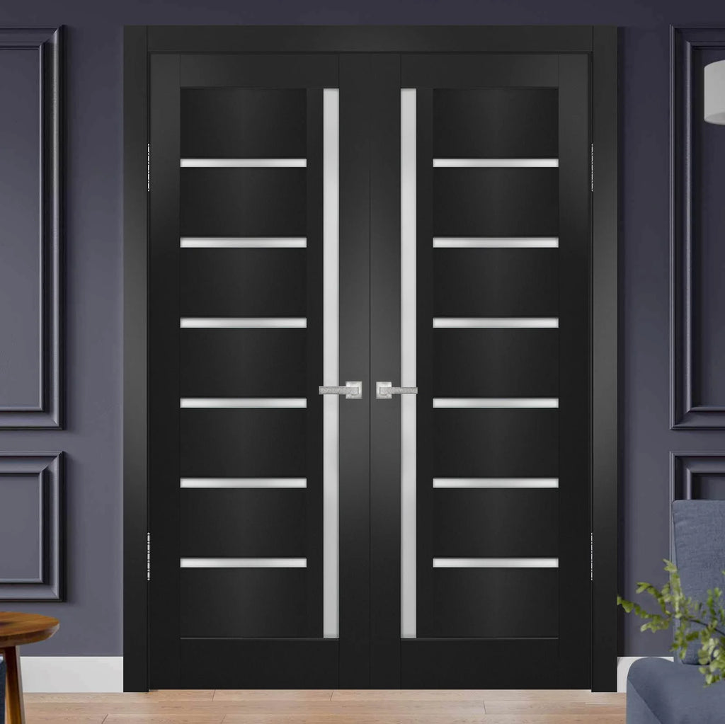 Solid French Double Doors with Frosted Glass F987