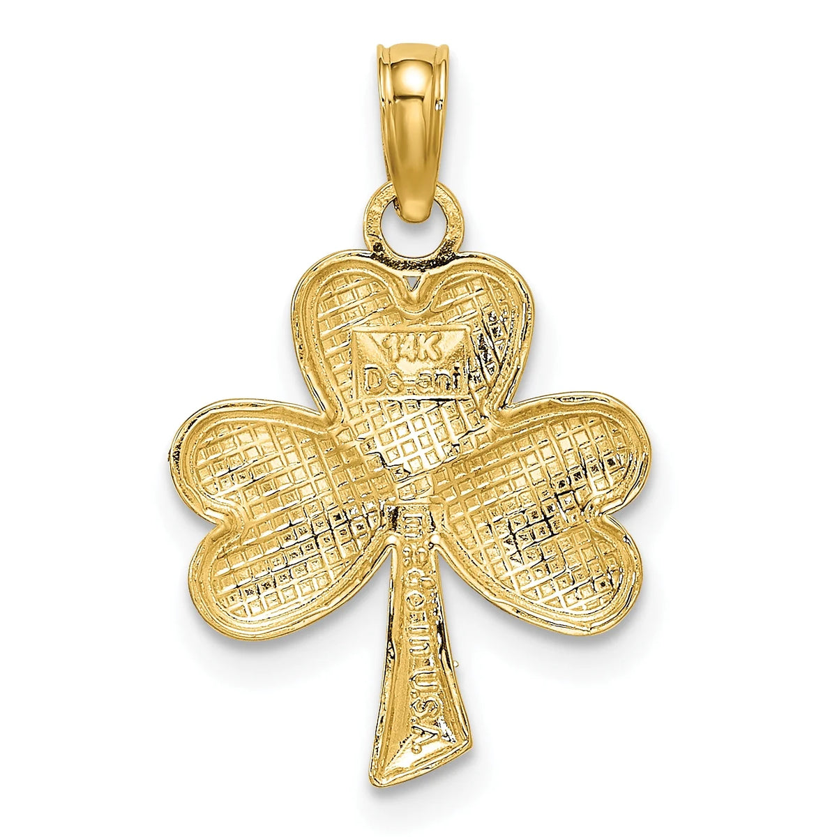 10K Yellow Gold 3-Leaf Clover Pendant Charm with 14K Yellow Gold Rope Chain Necklace 18'' A6041