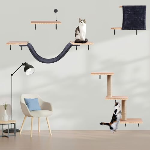 Wall Mounted Solid Wood Cat Climber Set with Scratching Post L42631