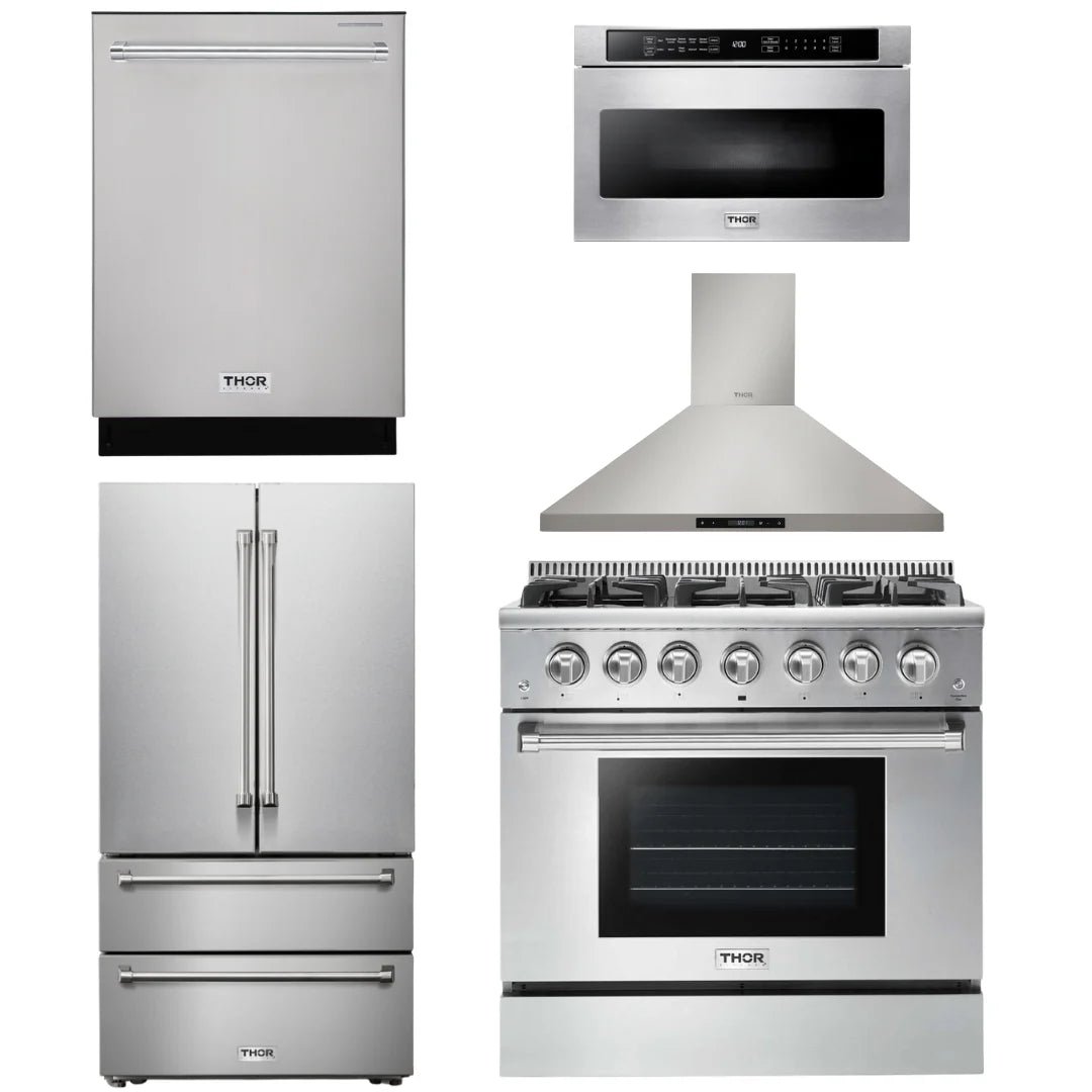 36 Propane Gas Range, Range Hood, Microwave, Refrigerator, Dishwasher Z7736