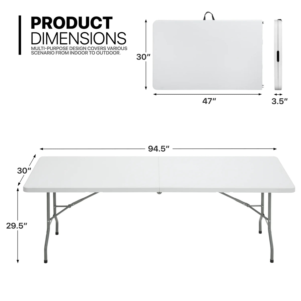 11 Pieces 8 Ft Heavy Duty Plastic Folding Utility Dining Table and Chair Set, White/Black A88579