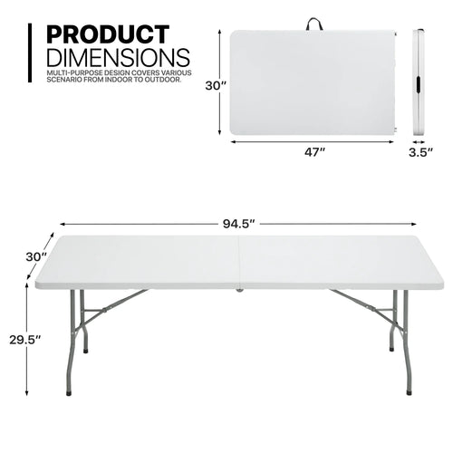 11 Pieces 8 Ft Heavy Duty Plastic Folding Utility Dining Table and Chair Set, White/Black A88579