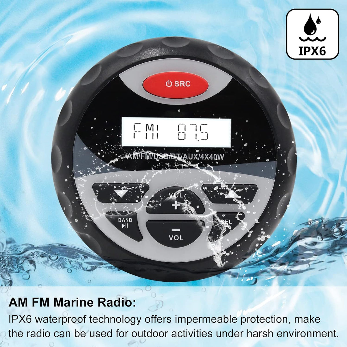 Marine Bluetooth Receiver AM FM Radio 4 inch Waterproof Speakers 2 Pairs Black Antenna D795