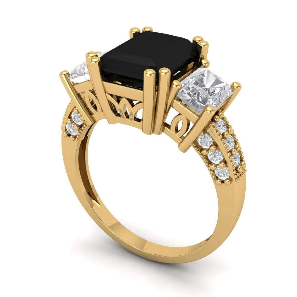 18k Yellow Gold Simulated Diamond Three-Stone Ring SZ 7 W5251