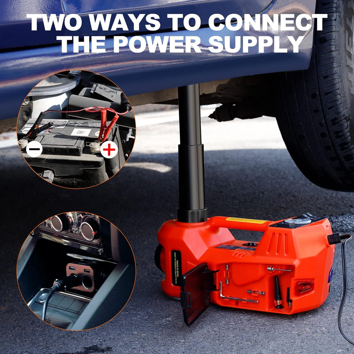 Electric Hydraulic Car Jack 5 Ton with Tire Inflator Pump and Electric Wrench B887480