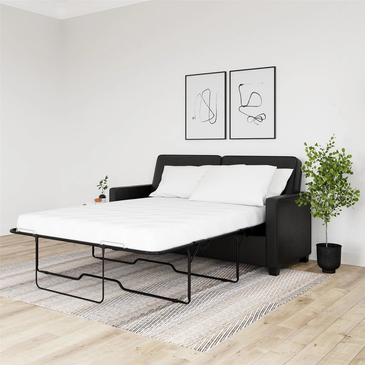 Black Faux Leather Queen Sofa Sleeper H6815