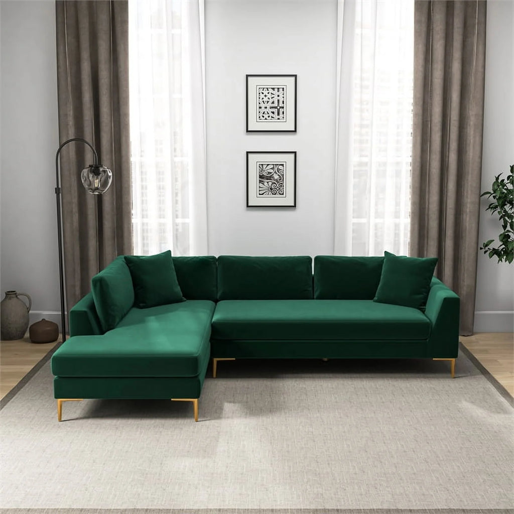 Green Velvet L-Shaped Left-Facing Sectional N54553