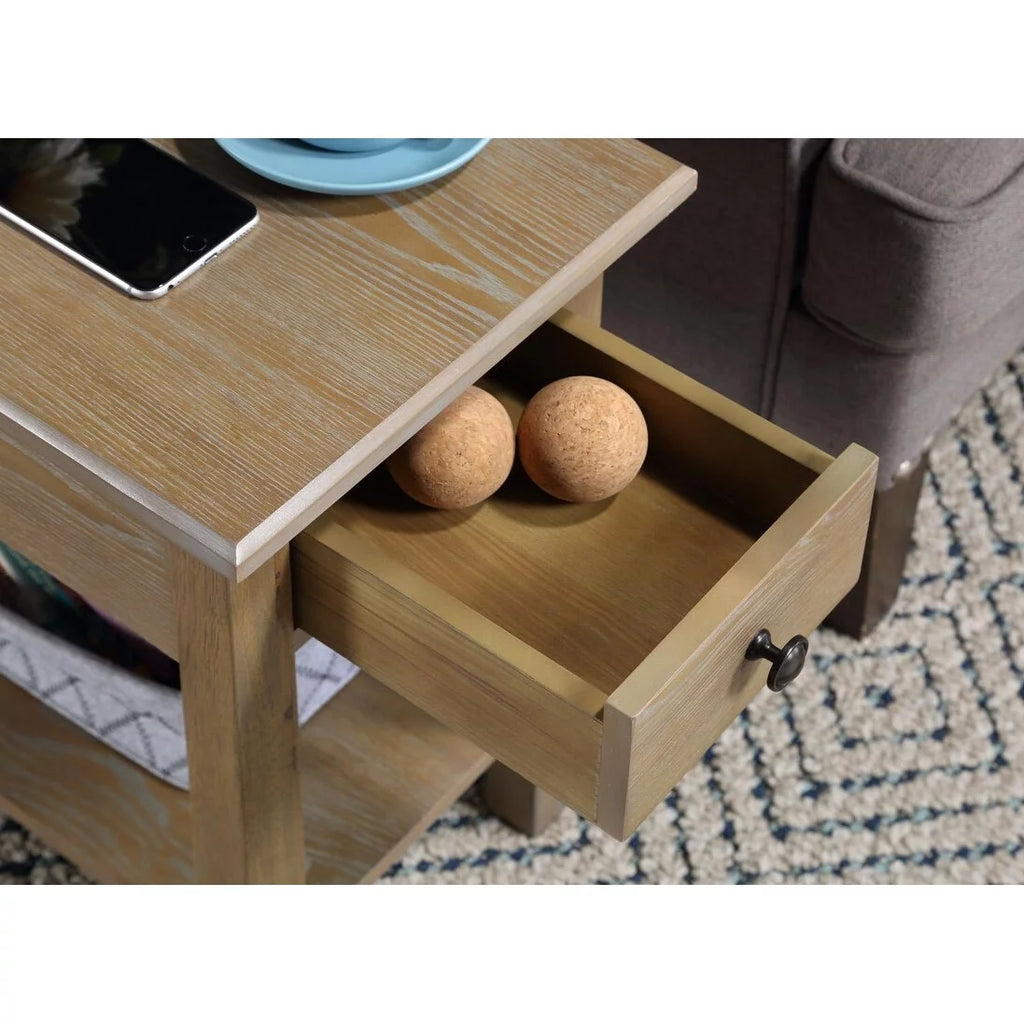 Driftwood Side Table with USB Charging Station Y327774