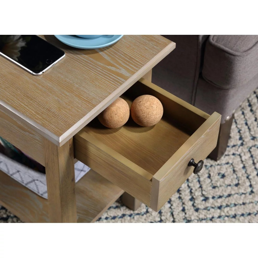 Driftwood Side Table with USB Charging Station Y327774