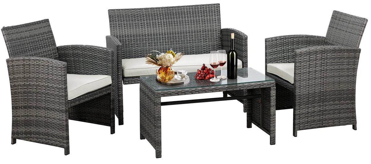 4 Piece Wicker Patio Furniture Set with Cushions D9075