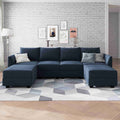 Navy Blue Velvet Modular Sleeper Sofa with Storage Ottomans B600273