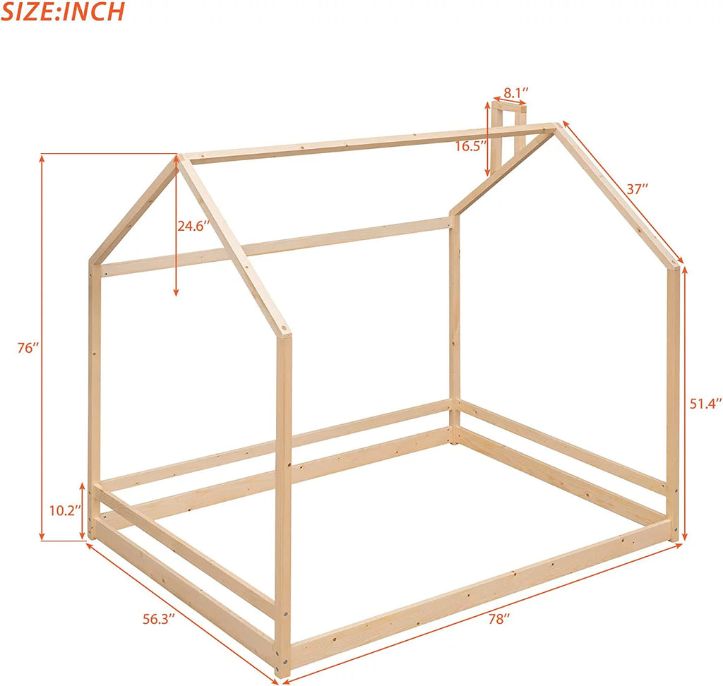 Full Size Wood House Bed for Kids F496946