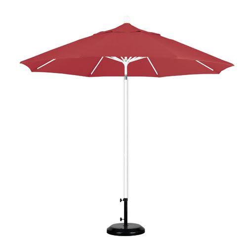 9 Feet Fiberglass Market Umbrella Pulley Open Matted White/Pacifica/Red F554