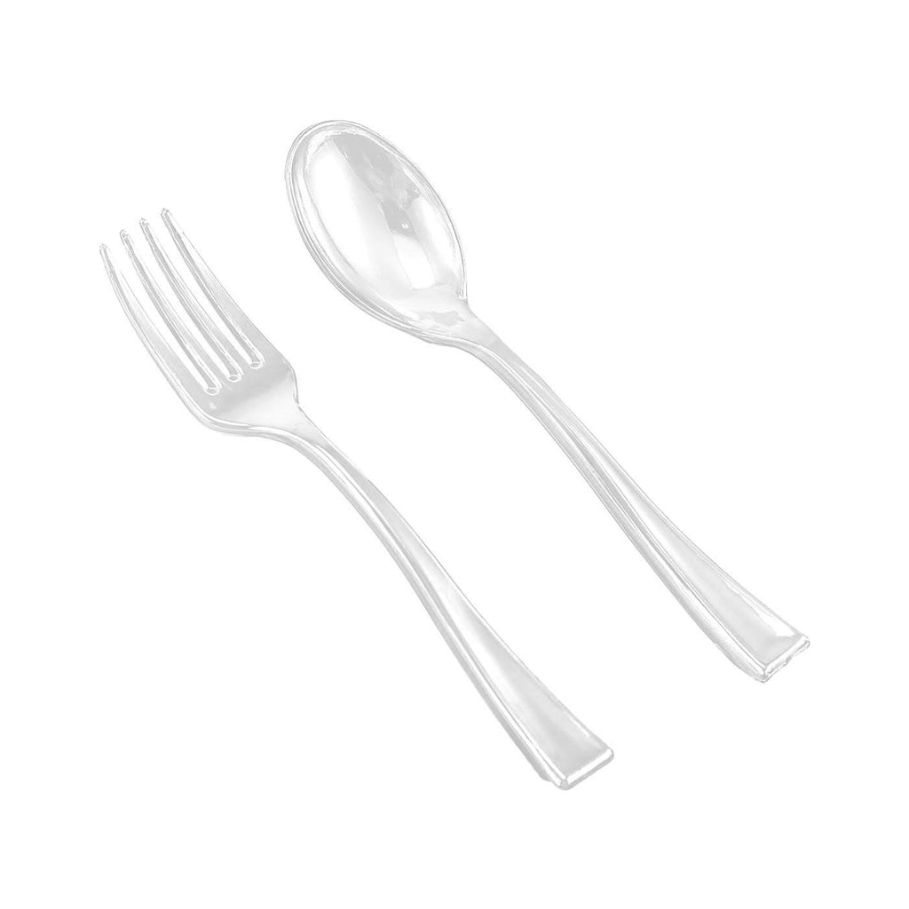 Clear Disposable Plastic Mini Flatware Set - 24 Dessert Spoons and 24 Dessert Forks Y63153