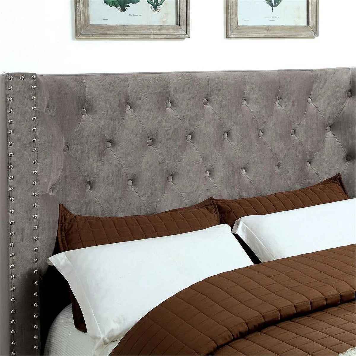 Gray Fabric Wingback California King Bed C79047
