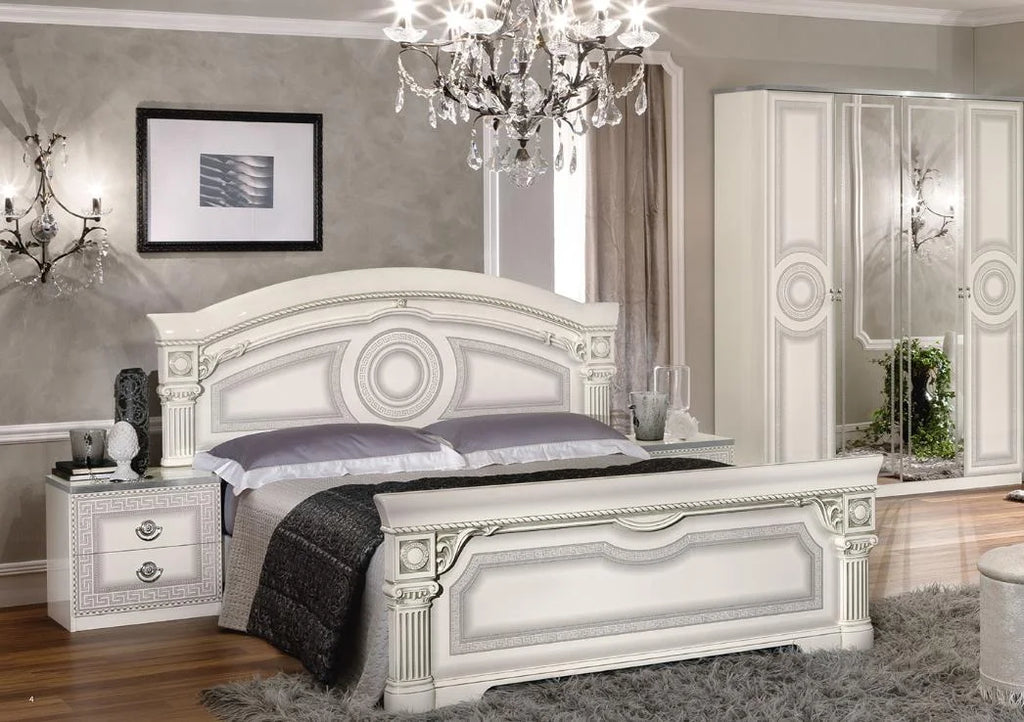 Glossy White Silver Finish Queen Bedroom Set 3Pcs J68416