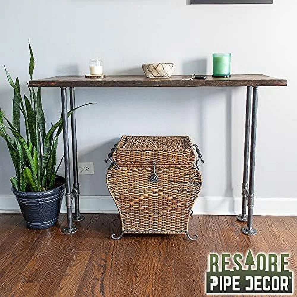 Live Edge Reclaimed Pine Wood Console Table with Industrial Pipe Legs K3838