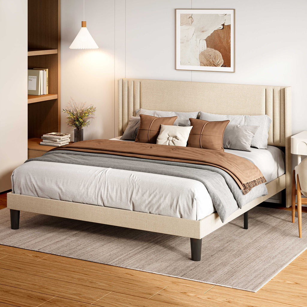 Queen Size Bed Frame with Wingback Headboard U25891