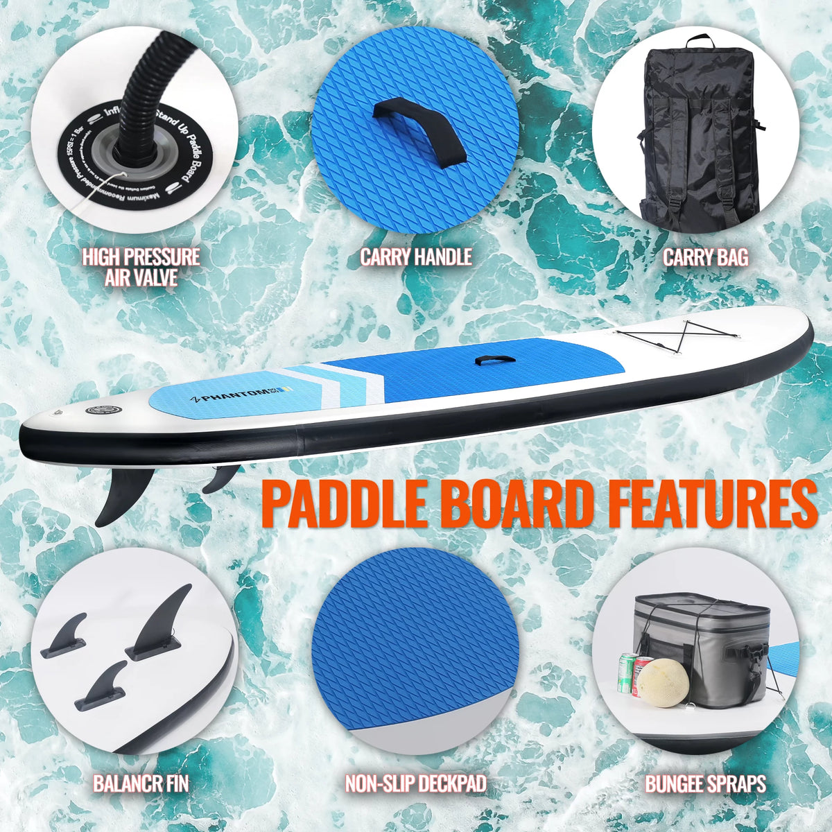 Inflatable Stand Up Paddle Board with Backpack, Non-Slip Deck, Leash, Paddle and Pump Q42290
