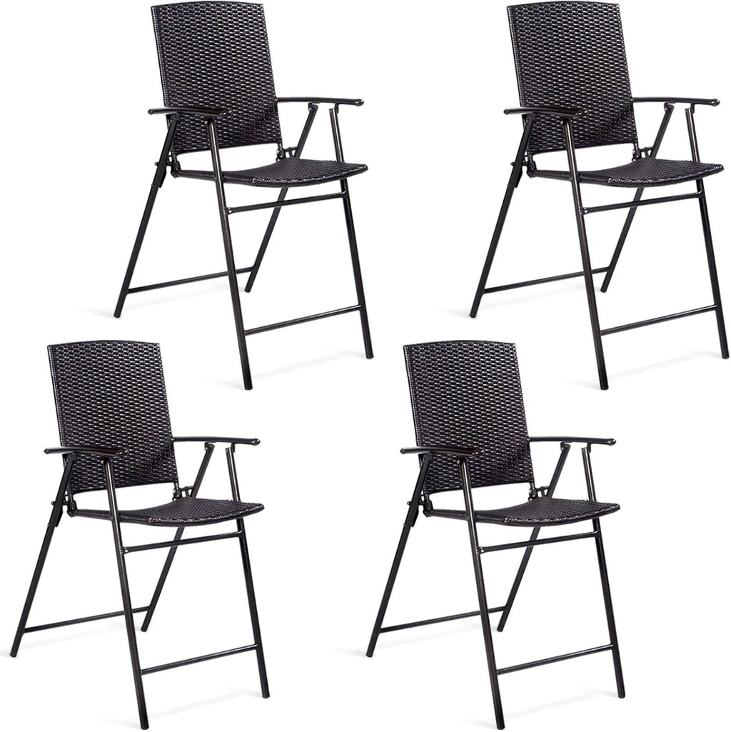 Set of 4 Folding Wicker Rattan Bar Stools with Back O379