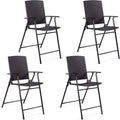 Set of 4 Folding Wicker Rattan Bar Stools with Back O379
