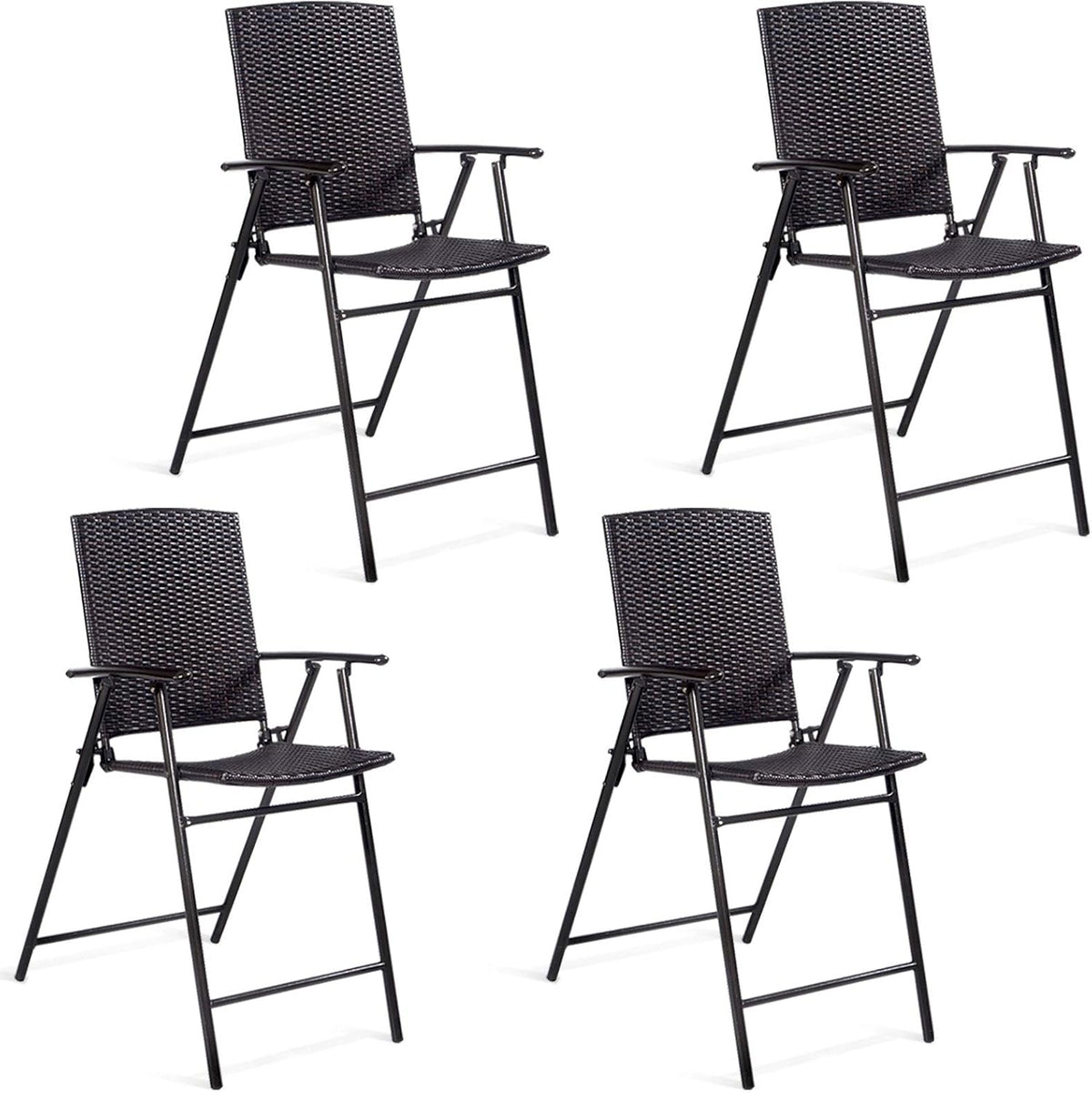 Set of 4 Folding Wicker Rattan Bar Stools with Back O379