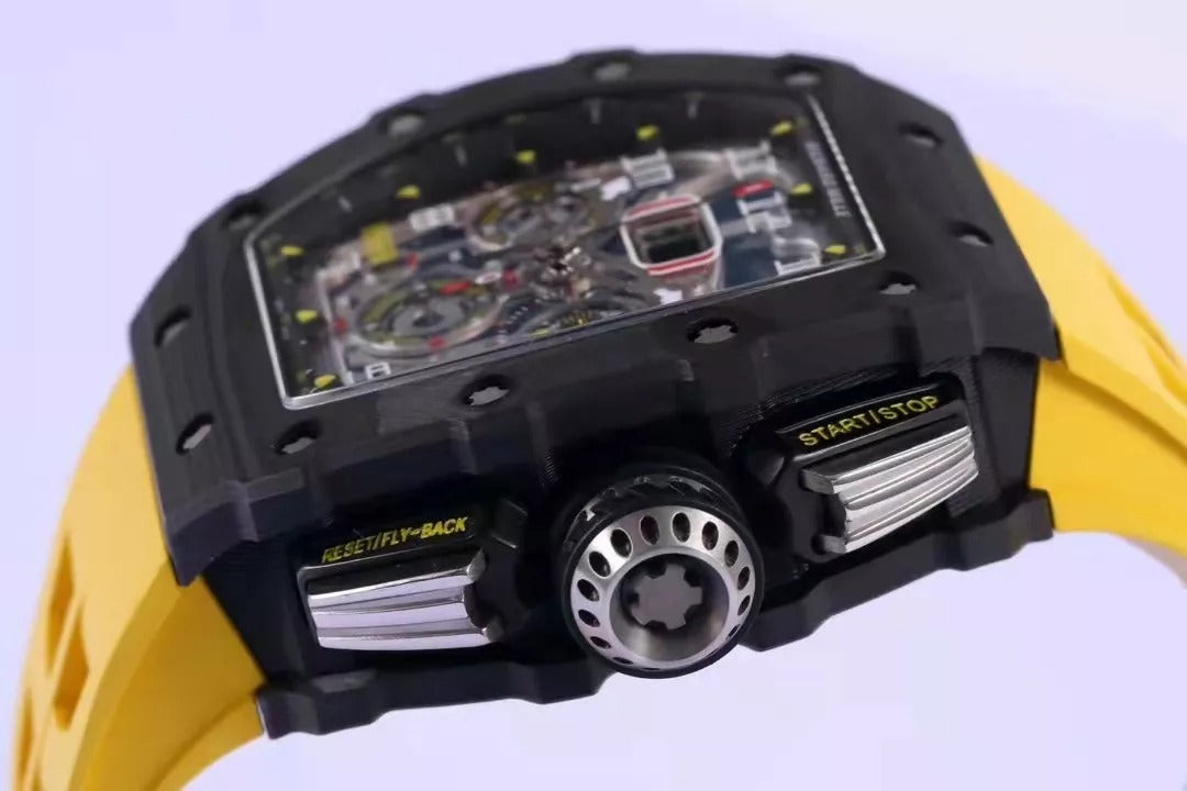 Skeleton Dial Black Bezel Yellow Rubber Strap F164965