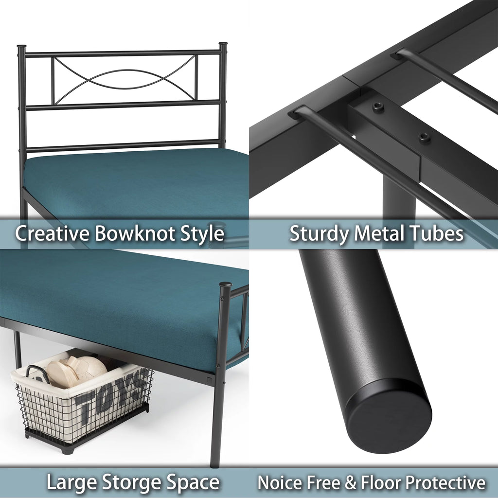 Twin Size Black Metal Platform Bed Frame with Headboard and Footboard L359