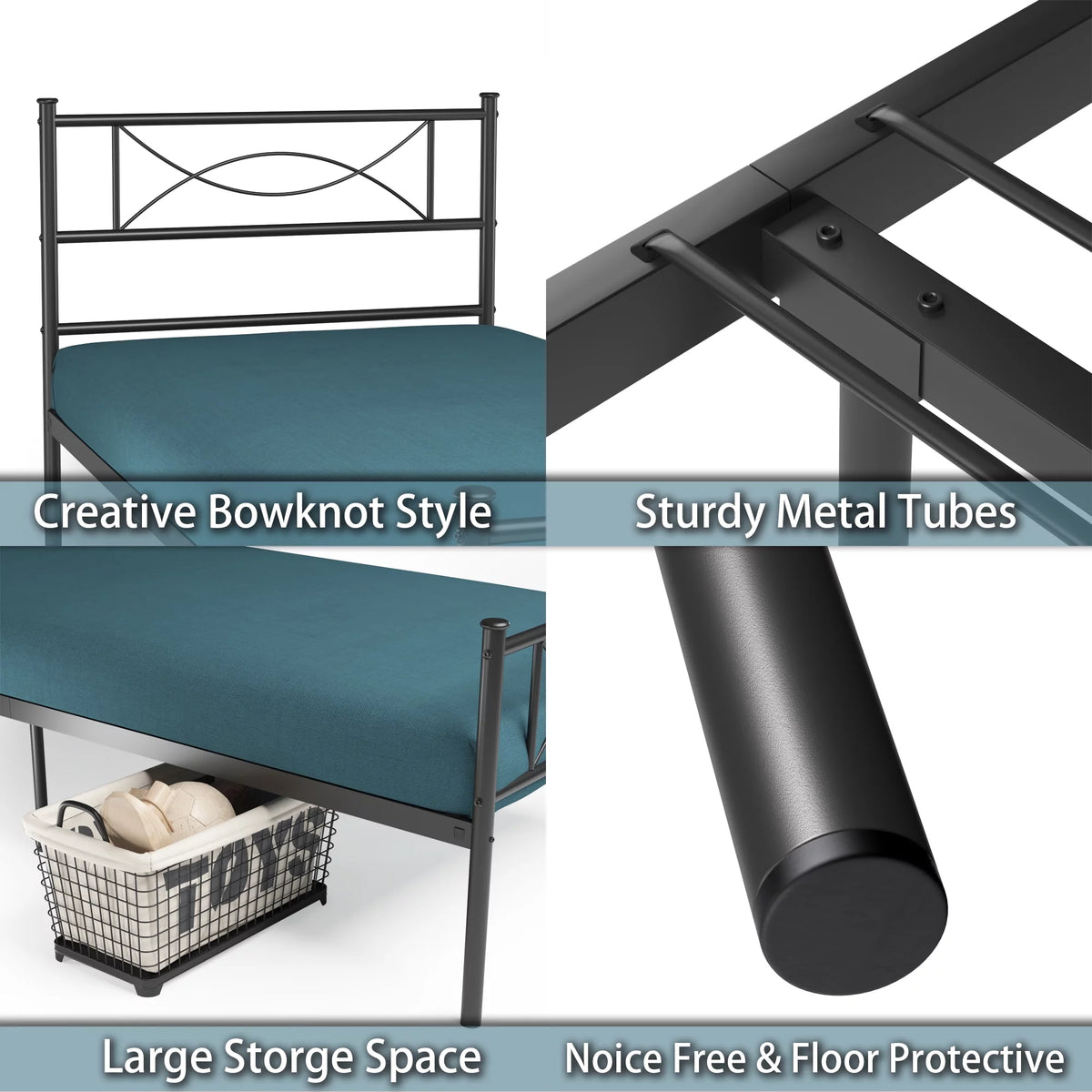 Twin Size Black Metal Platform Bed Frame with Headboard and Footboard L359