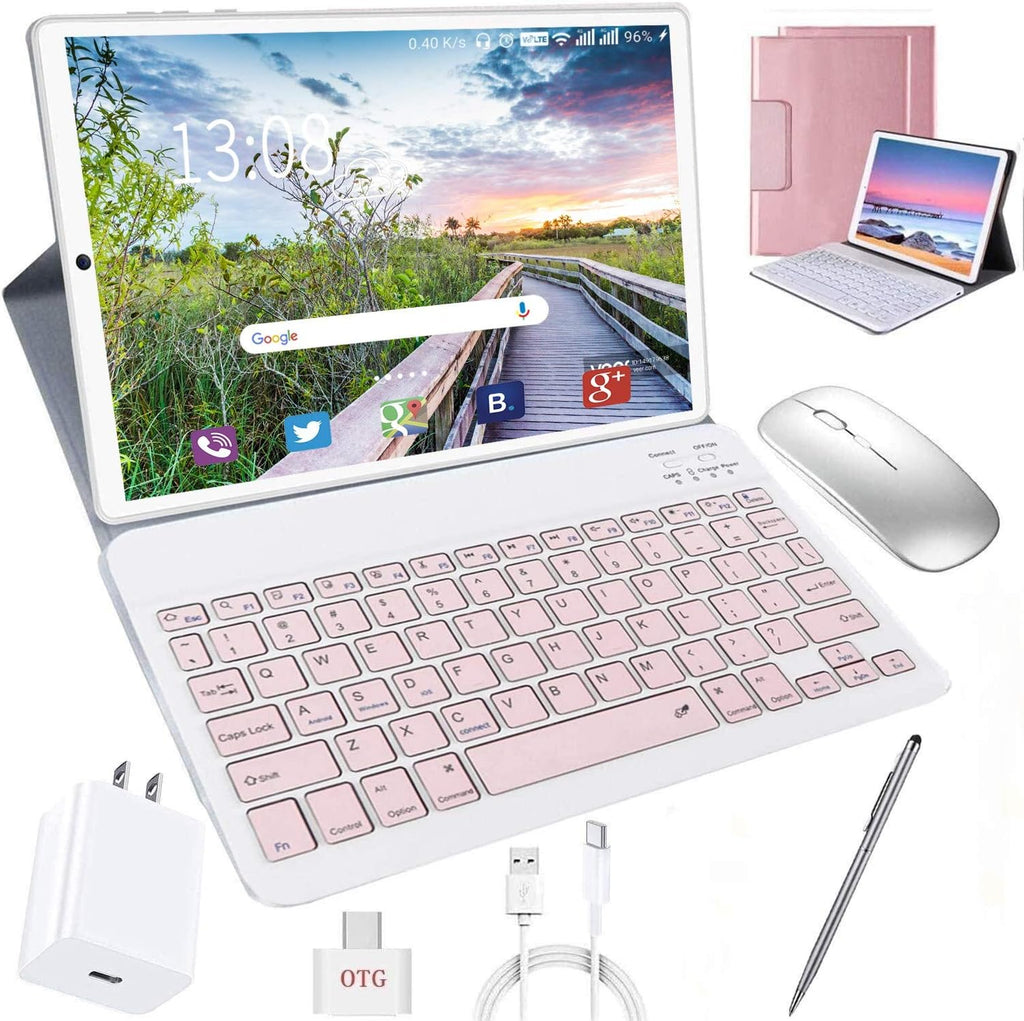 Pink Tablet with Wireless Keyboard Case and Mouse K728