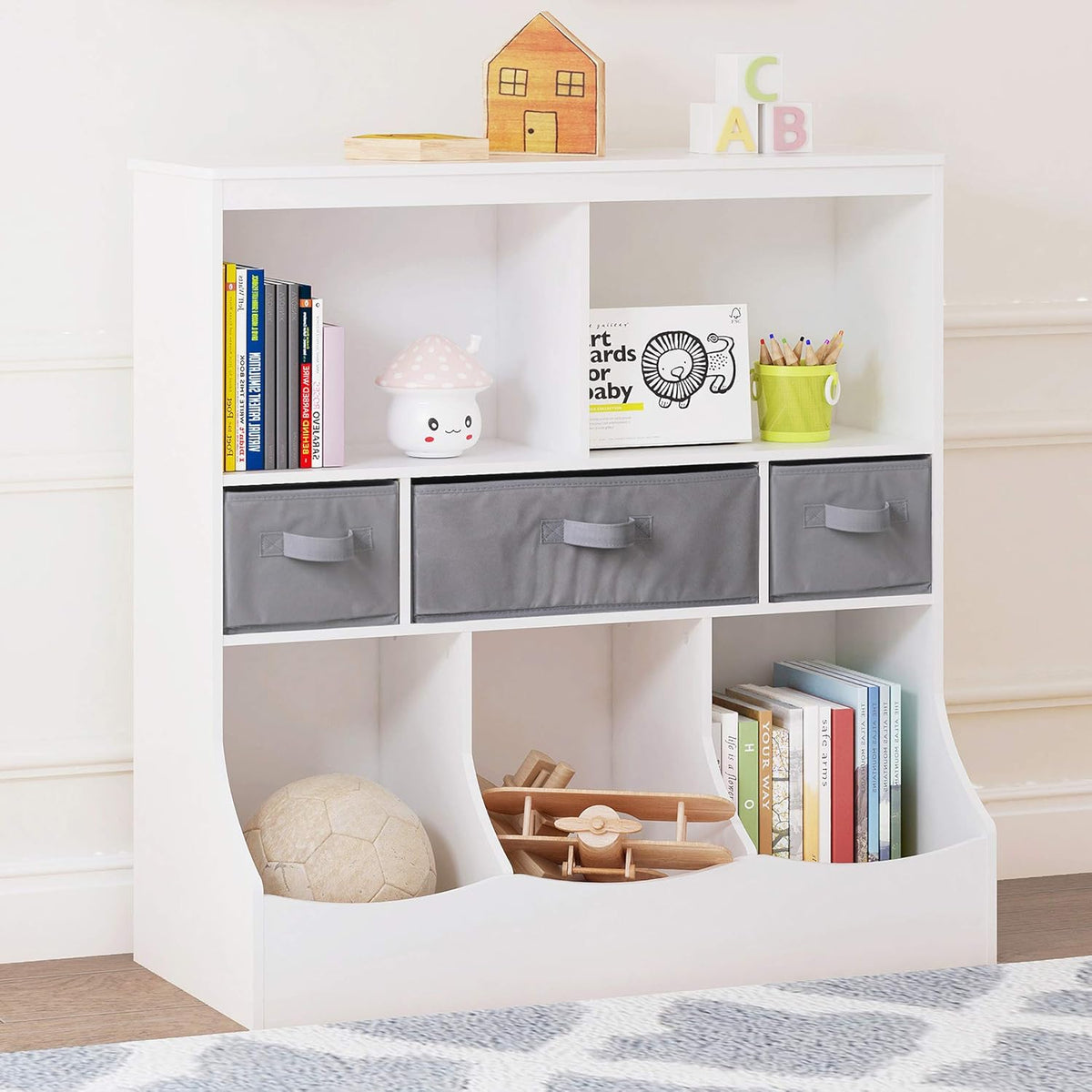 White Toy Storage Organizer with Bookcase A94881